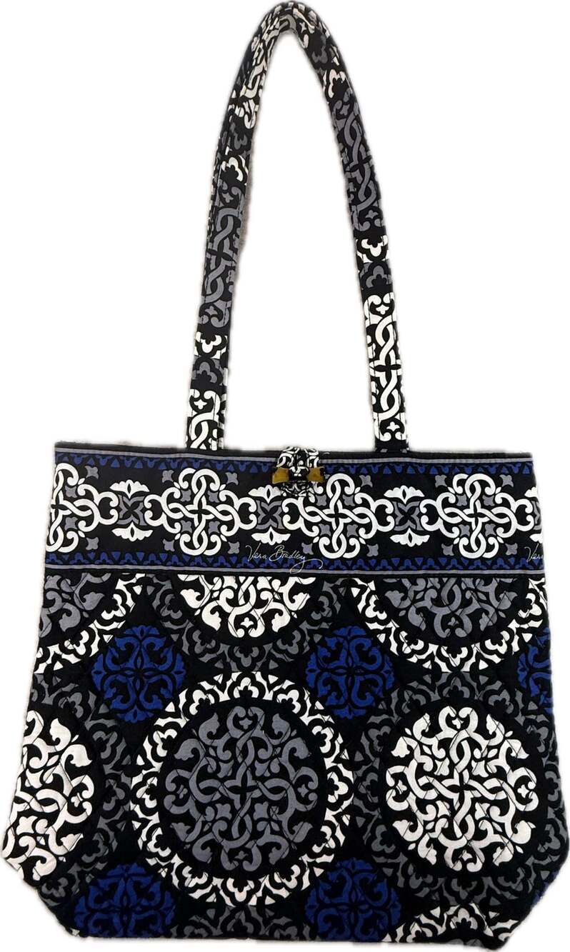 Vera Bradley Quilted Cotton Tote Bag in Blue and Black Geometric Print
